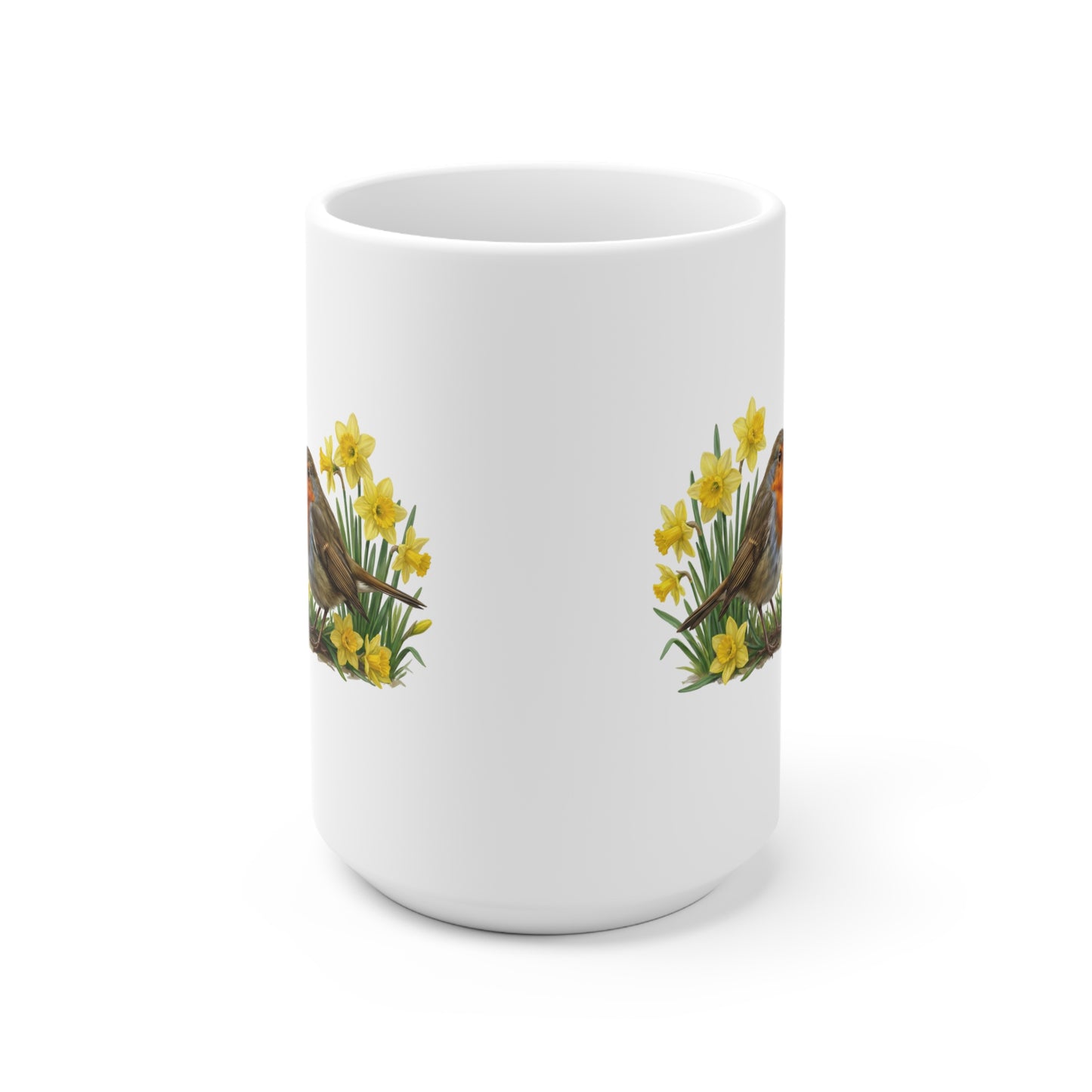 Rotkehlchen mit Osterglocken Tasse - Oster-Geschenk für Vogelfreunde mit Frühlingsdesign