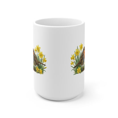 Rotkehlchen mit Osterglocken Tasse - Oster-Geschenk für Vogelfreunde mit Frühlingsdesign