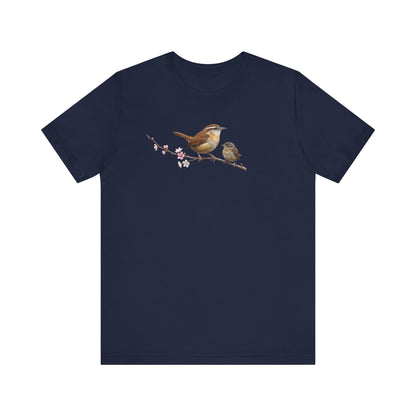 Zaunkönig & Jungvogel T-Shirt | Frühlingsblüten Vogelmotiv für Vogelbeobachter