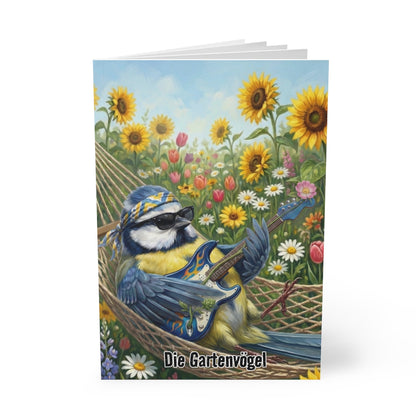 Blaumeise Notizbücher – Bert mit Gitarre in der Hängematte - Premium Notizbuch A5 Vogelmotiv | Die Gartenvögel