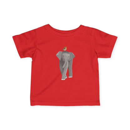 Süßes Elefant mit Rotkehlchen Vogel Tiermotiv T-Shirt für Babys und Kleinkinder