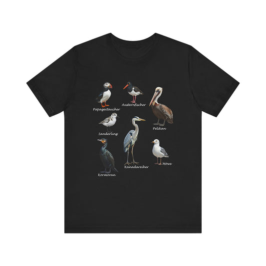 T-Shirt mit Küstenvögeln: Papageitaucher, Möwe & Co. | Vogelkunde & Strandliebe