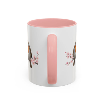 Rotkehlchen Pärchen mit Kirschblüten Tasse - Romantisches Geschenk für Vogelfreunde
