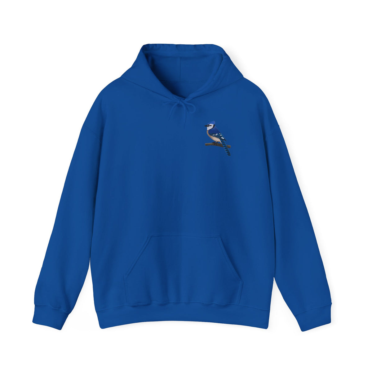 Blauhäher (Blue Jay) Kapuzenpullover – Minimalistischer Hoodie mit Vogelmotiv auf Ast