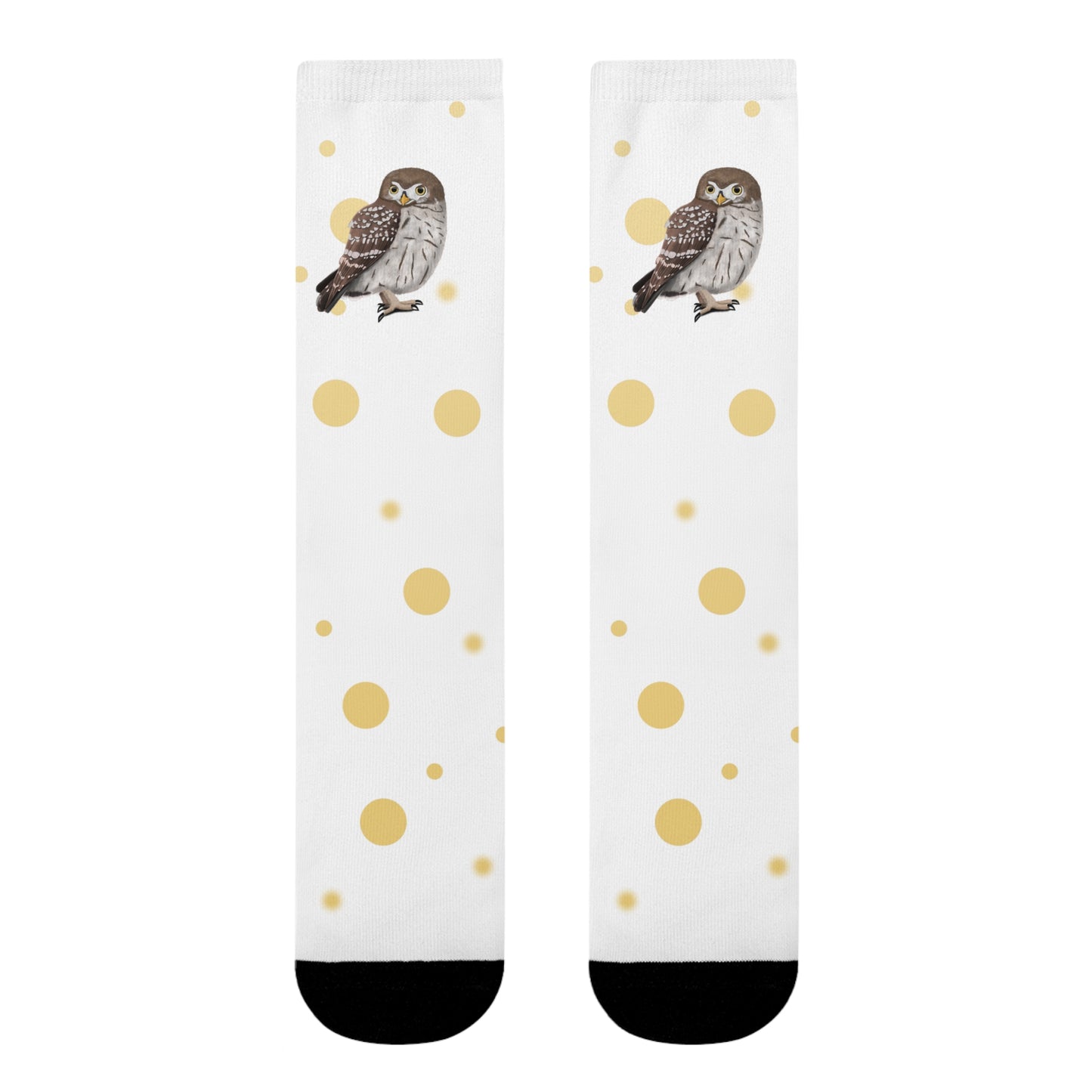 Eule Vogel Socken mit Goldenen Punkten für Vogelfreunde & Vogelbeobachter Weiß