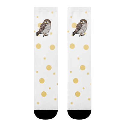 Eule Vogel Socken mit Goldenen Punkten für Vogelfreunde & Vogelbeobachter Weiß