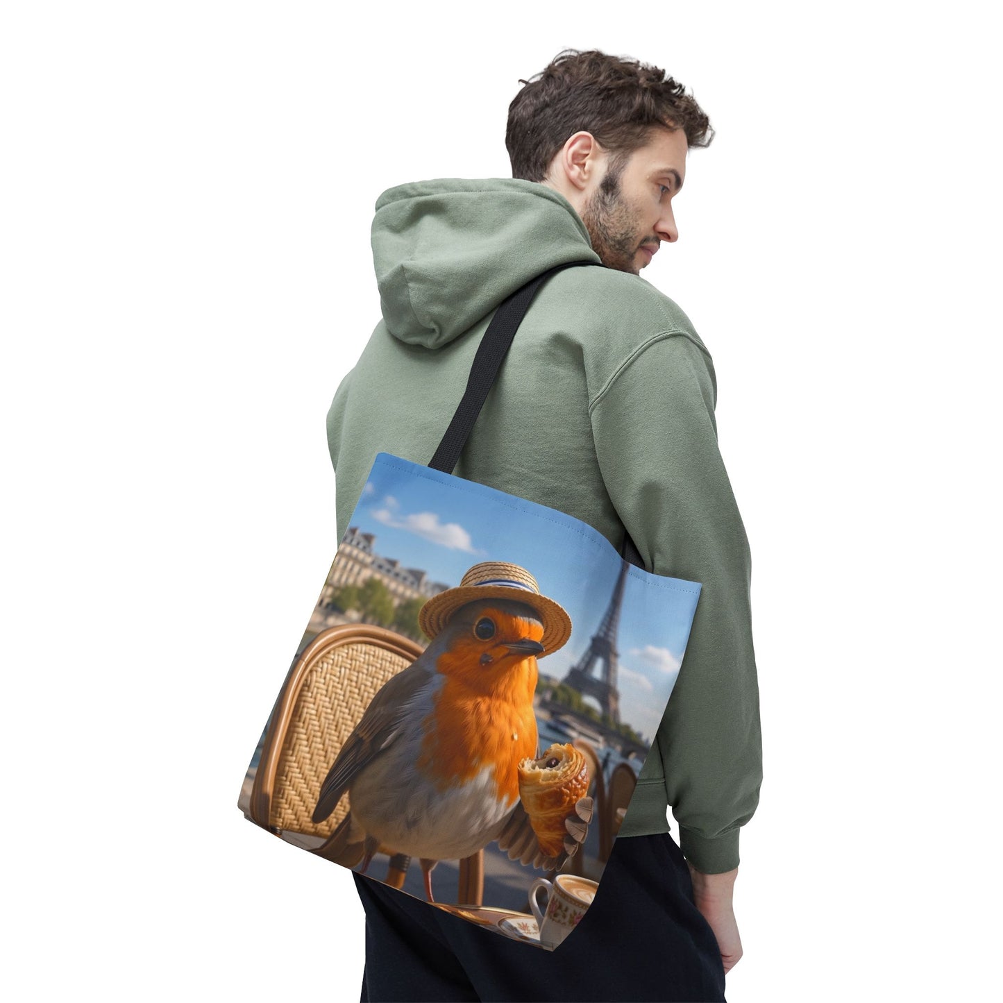 Rosi Rotkehlchen im Paris Bistro Stofftasche – Robuster Tote Bag für Reisefreunde und Vogelliebhaber
