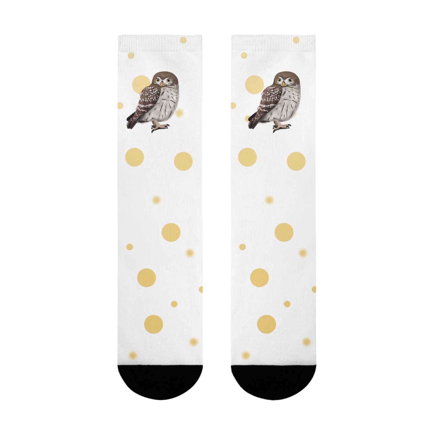 Eule Vogel Socken mit Goldenen Punkten für Vogelfreunde & Vogelbeobachter Weiß