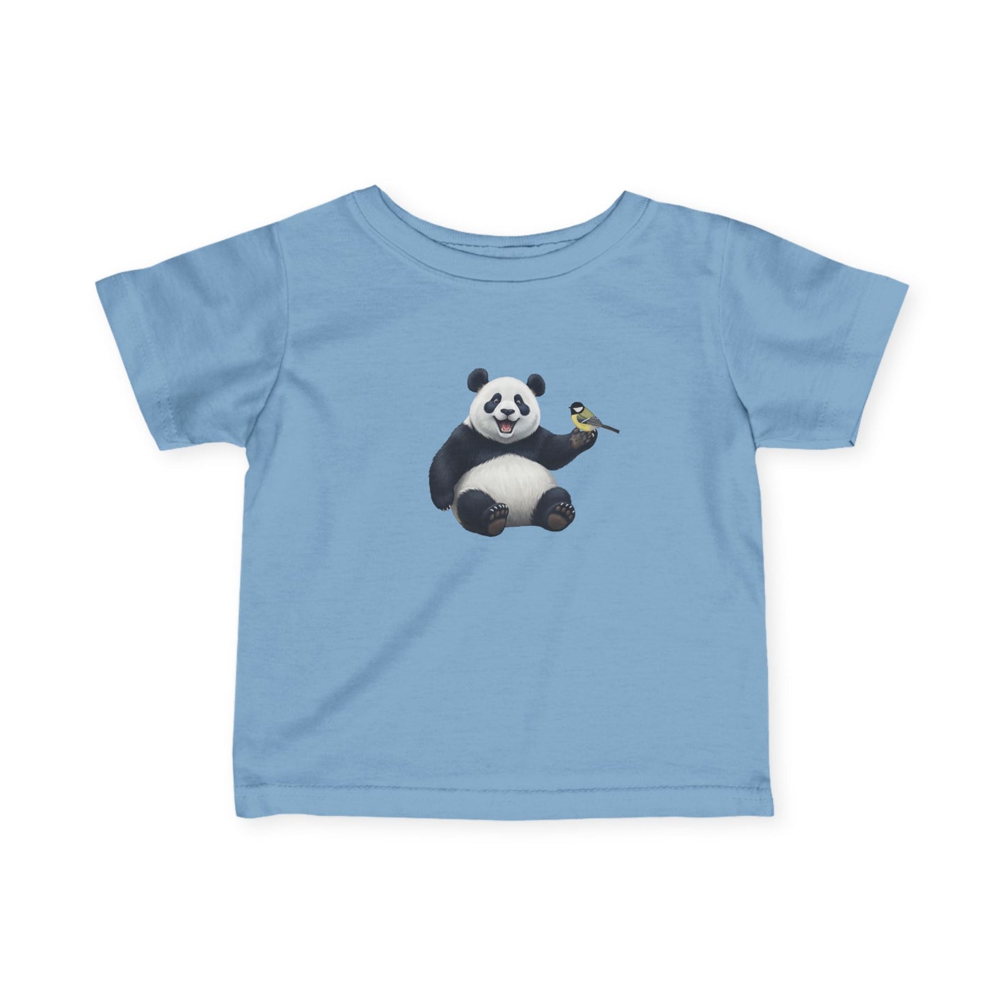 Fröhlicher Panda mit Kohlmeise Vogel Tiermotiv T-Shirt für Babys und Kleinkinder