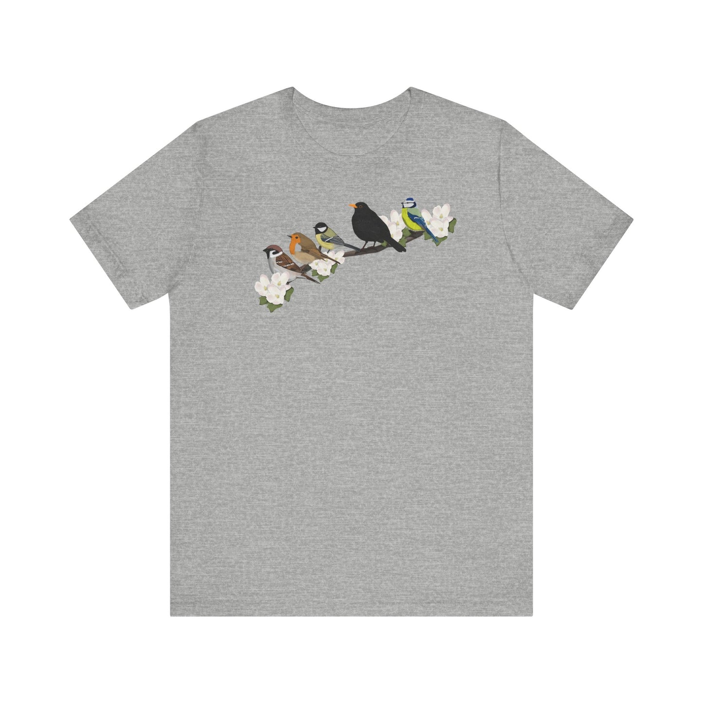 Amsel Rotkehlchen Spatz auf einem Ast Vogel T-Shirt für Vogelfreunde und Vogelbeobachter