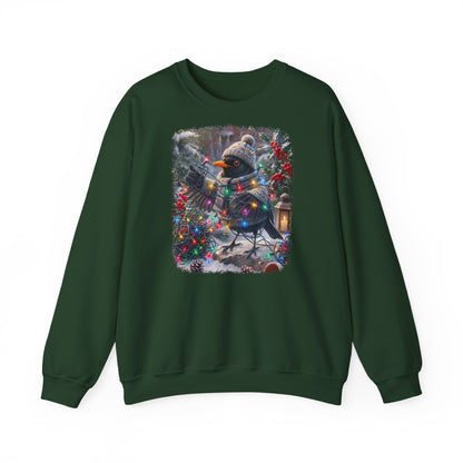 Premium Sweatshirt Amsel und die Lichterkette im winterlichen Garten für Vogelfreunde