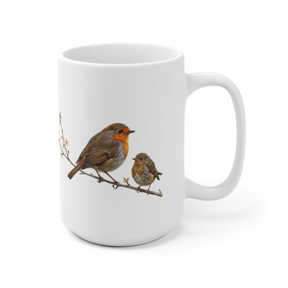 Rotkehlchen mit Ästling Premium Keramiktasse | Geschenk für Vogelbeobachter