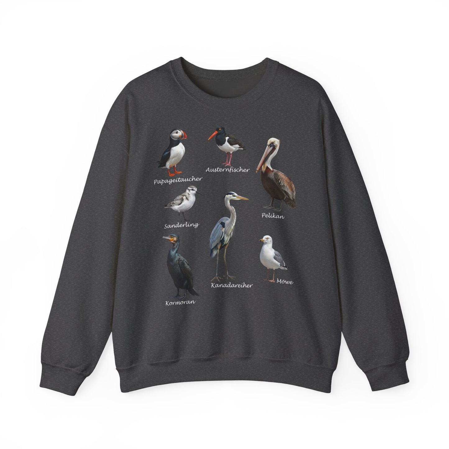 Sweatshirt mit Küstenvögeln: Papageitaucher, Möwe & Co. | Vogelkunde Meer – Animal Graphic Tee, Vogelmotiv