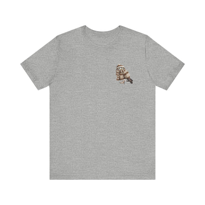 Eule in Strick T-Shirt – Weiches Premium Shirt mit Winterlichem Vogelmotiv für Vogelbeobachter
