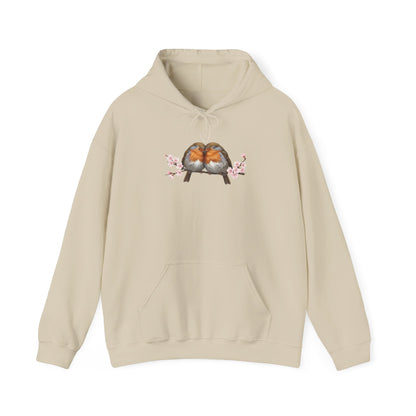 Premium Hoodie Rotkehlchen kuscheln auf einem Ast für Vogelbeoachter | Gemütlicher Unisex Kapuzenpullover