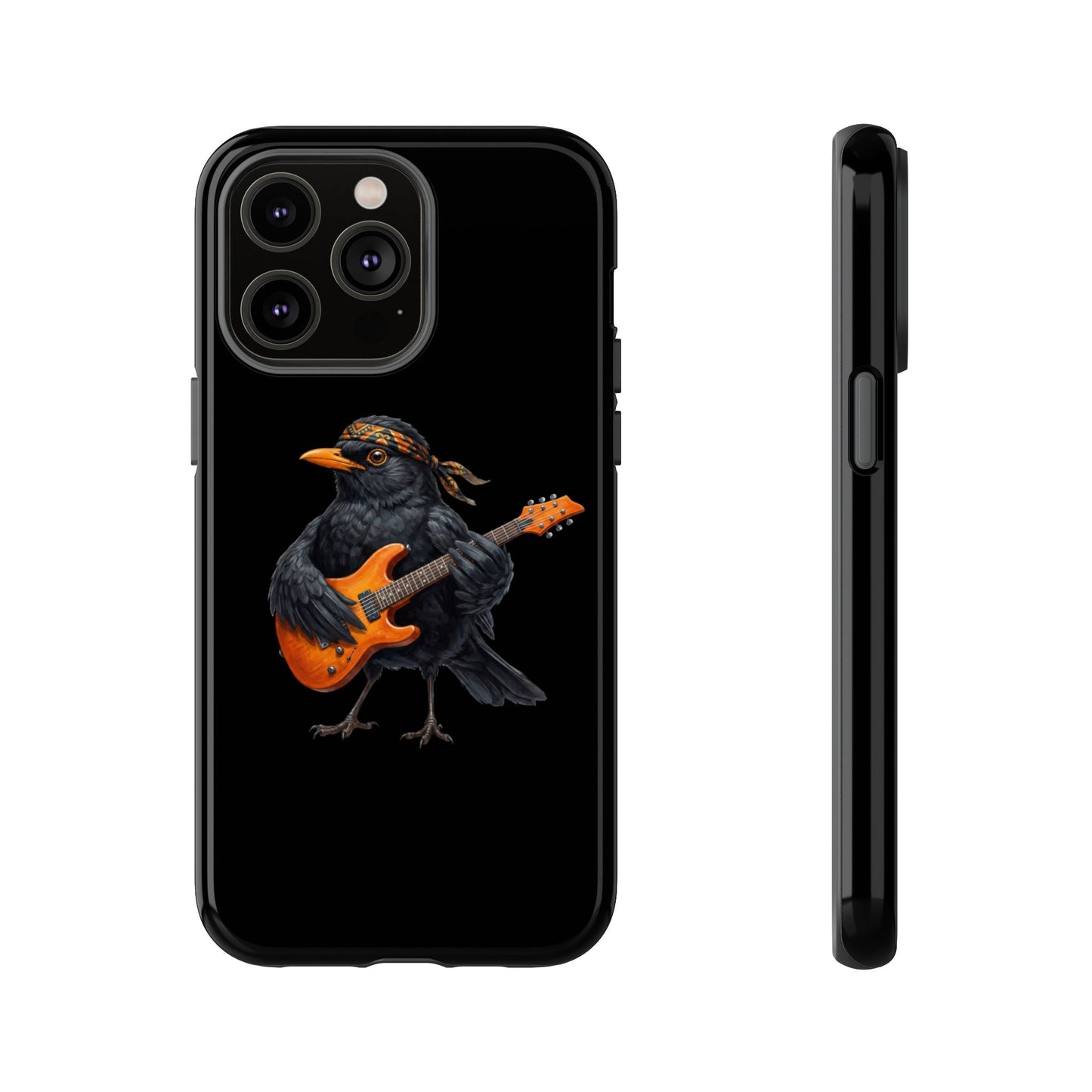 Amsel mit Gitarre Premium Handyhülle – Doppelt Geschützt & Rundum Bedruckt Schwarz