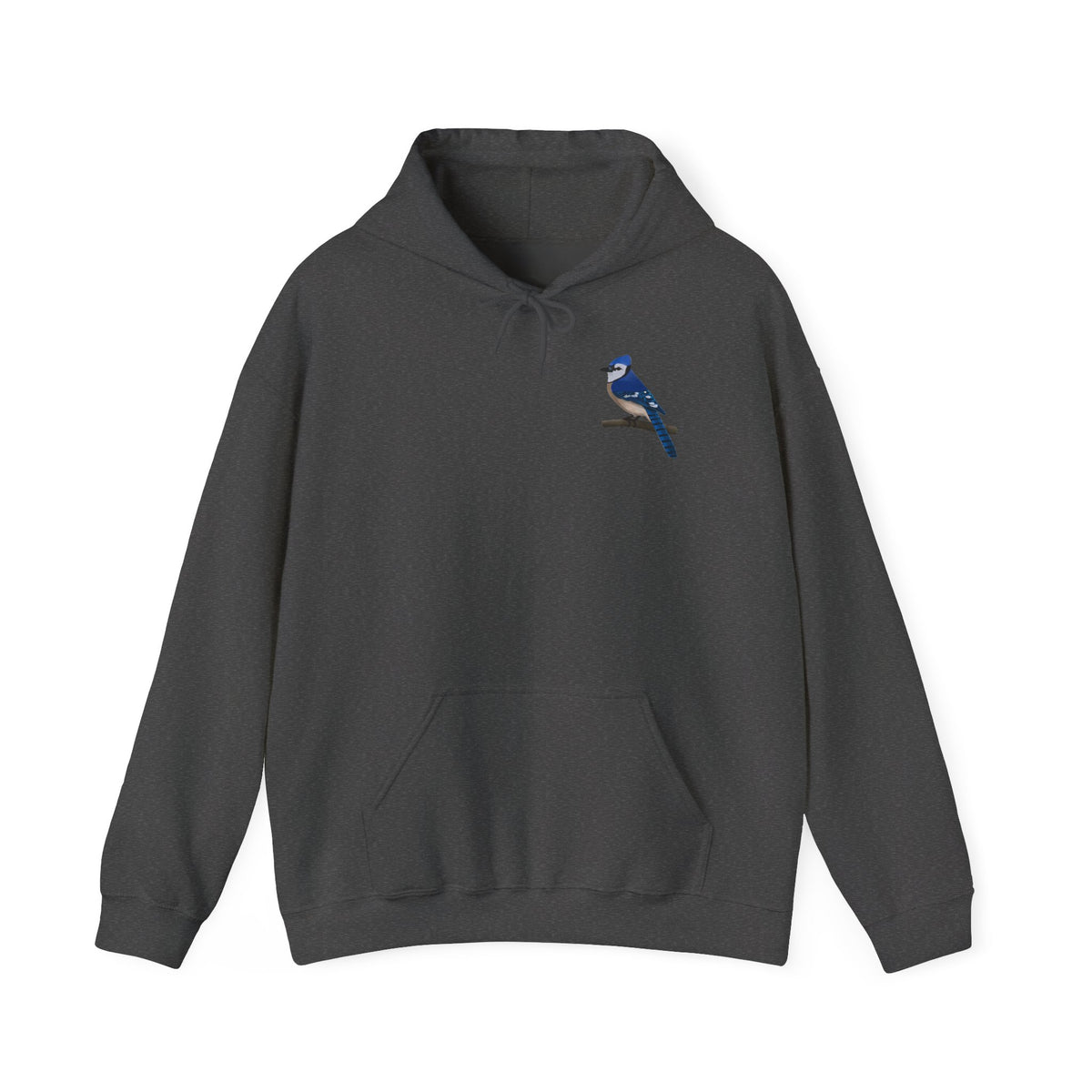 Blauhäher (Blue Jay) Kapuzenpullover – Minimalistischer Hoodie mit Vogelmotiv auf Ast