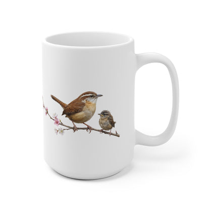 Zaunkönig mit Ästling Premium Keramiktasse | Geschenk für Vogelbeobachter
