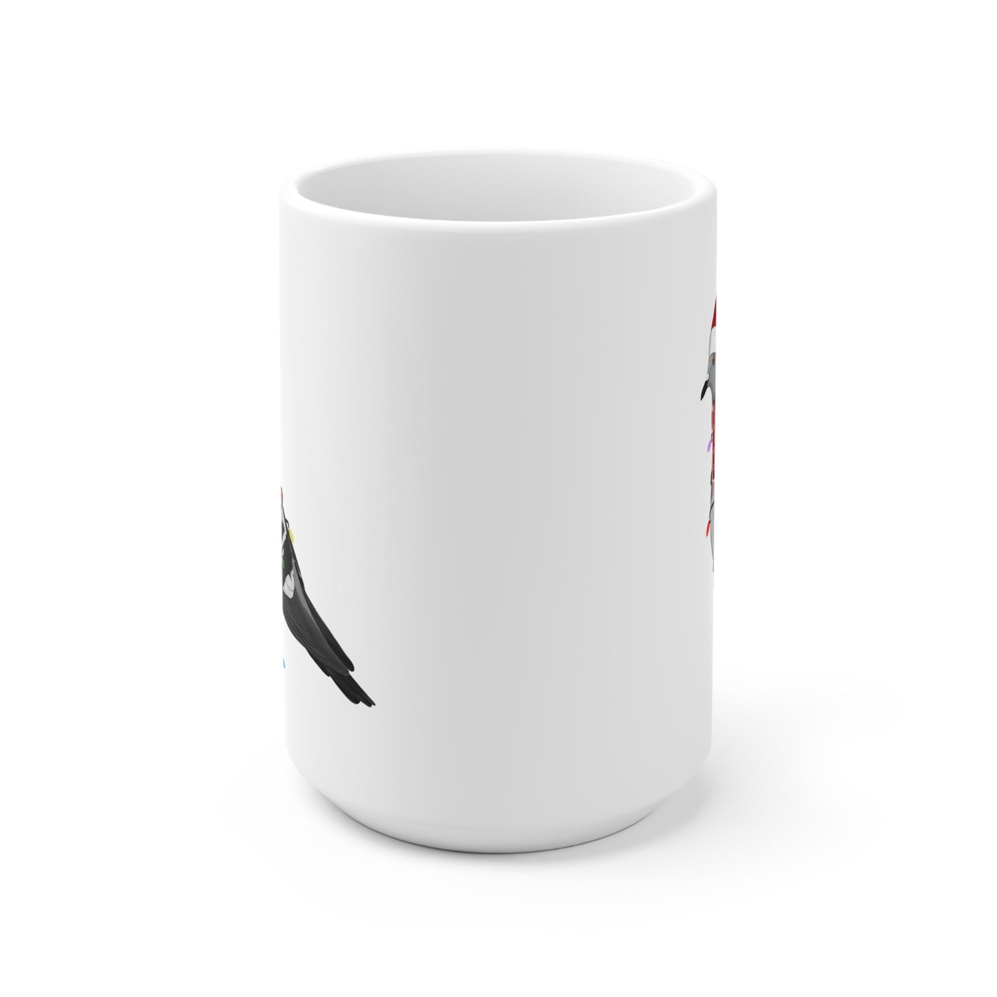 Taube Tasse Vogel als Weihnachtsmann mit Lichterkette Weiß für Vogelfreunde