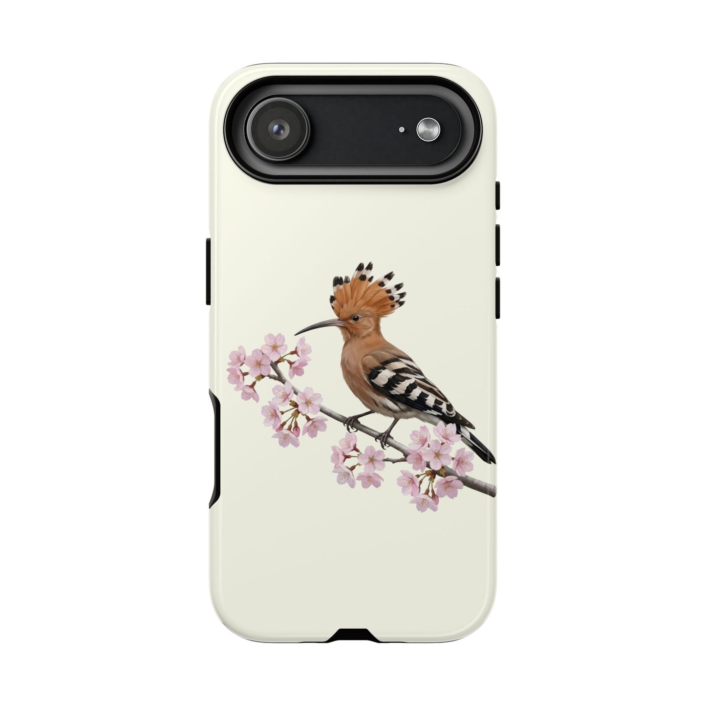 Wiedehopf Handyhülle in Cremeweiß | Florales Kirschblüten Vogel-Motiv für iPhone & Google Pixel