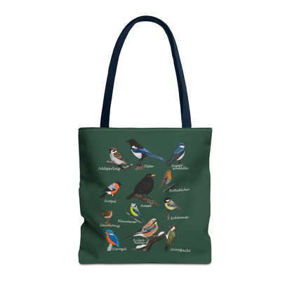 Heimische Gartenvögel Vogelkunde Stofftasche in Waldgrün | Shopper & Geschenk für Vogelbeobachter – Accessories, Tragetasche