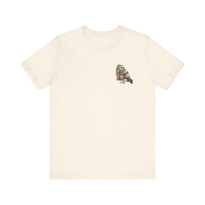 Eule in Strick T-Shirt – Weiches Premium Shirt mit Winterlichem Vogelmotiv für Vogelbeobachter