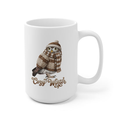 Eule mit Strickpullover Weihnachtliche Tasse mit Vogelmotiv Cozy Winter – Ideal für Kakao & Kaffee