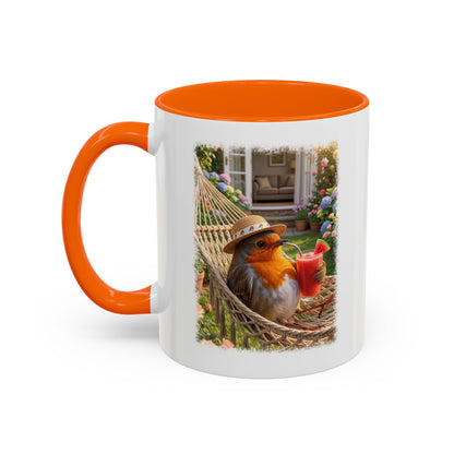 Tasse mit Rotkehlchen Motiv Rosi in der Hängematte für Vogelfreunde