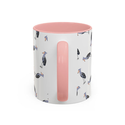 Schuhschnabel Tasse mit Streumuster | Vogelmotiv Kaffeebecher für Vogelbeobachter & Naturfreunde in Purple
