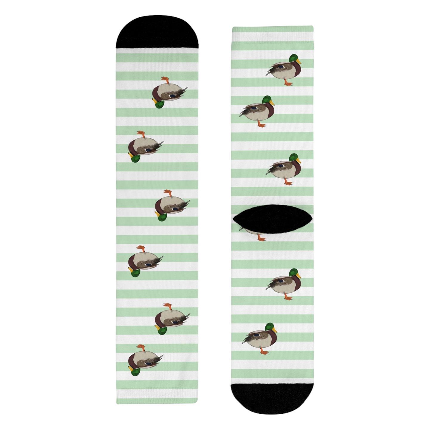 Stockente Socken mit – Streifen in Salbeigrün Weiß – Geschenk für Vogelliebhaber & Ornithologen