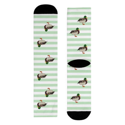 Stockente Socken mit – Streifen in Salbeigrün Weiß – Geschenk für Vogelliebhaber & Ornithologen