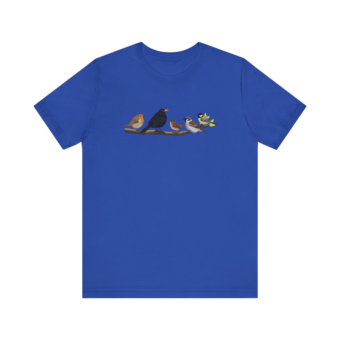 Vögel auf einem Ast T-Shirt Amsel Rotkehlchen Kohlmeise Zaunkönig Spatz Vogel Singvogel
