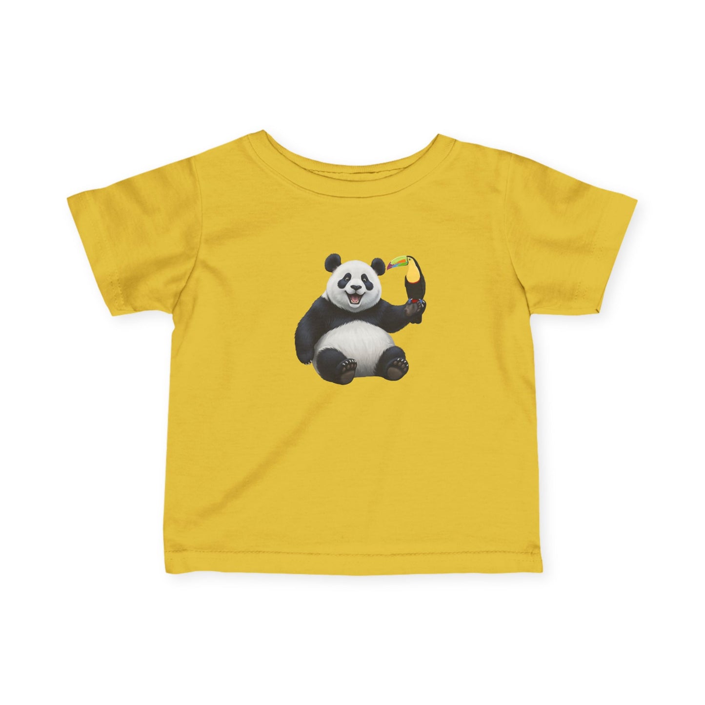 Fröhlicher Panda mit Tukan Vogel Tiermotiv T-Shirt für Babys und Kleinkinder