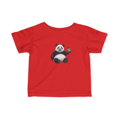 Fröhlicher Panda mit Kohlmeise Vogel Tiermotiv T-Shirt für Babys und Kleinkinder