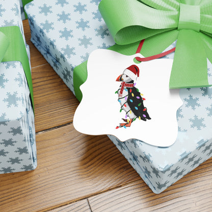 Papageitaucher Ornament aus Aluminium – Einzigartiger Christbaumschmuck mit Rotem Band