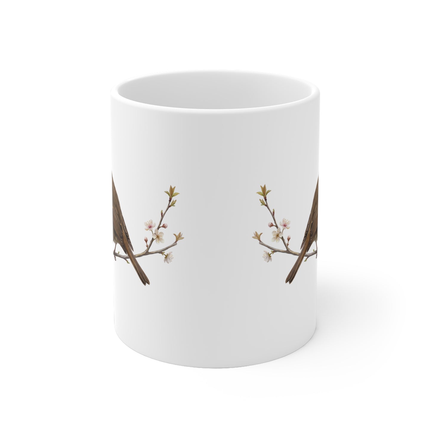 Rotkehlchen mit Ästling Premium Keramiktasse | Geschenk für Vogelbeobachter