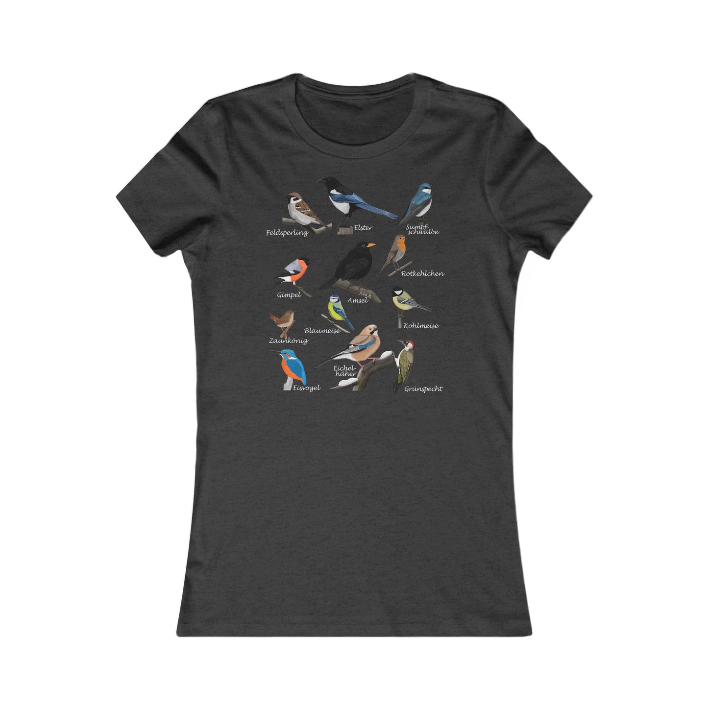 Amsel Rotkehlchen Blaumeise Gartenvögel Vogel T-Shirt für Frauen Vogelfreunde und Vogelbeobachter