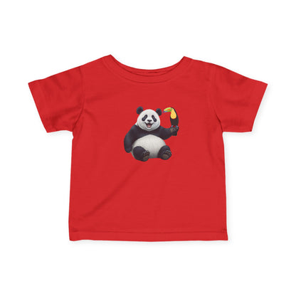 Fröhlicher Panda mit Tukan Vogel Tiermotiv T-Shirt für Babys und Kleinkinder