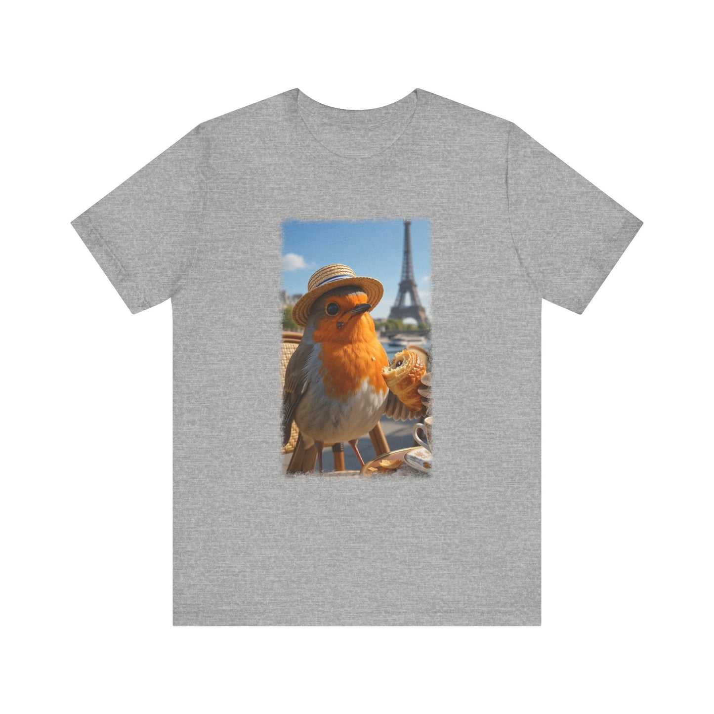 Rosi Rotkehlchen im Paris Bistro T-Shirt – Bequemes Premium Shirt für Vogelfreunde