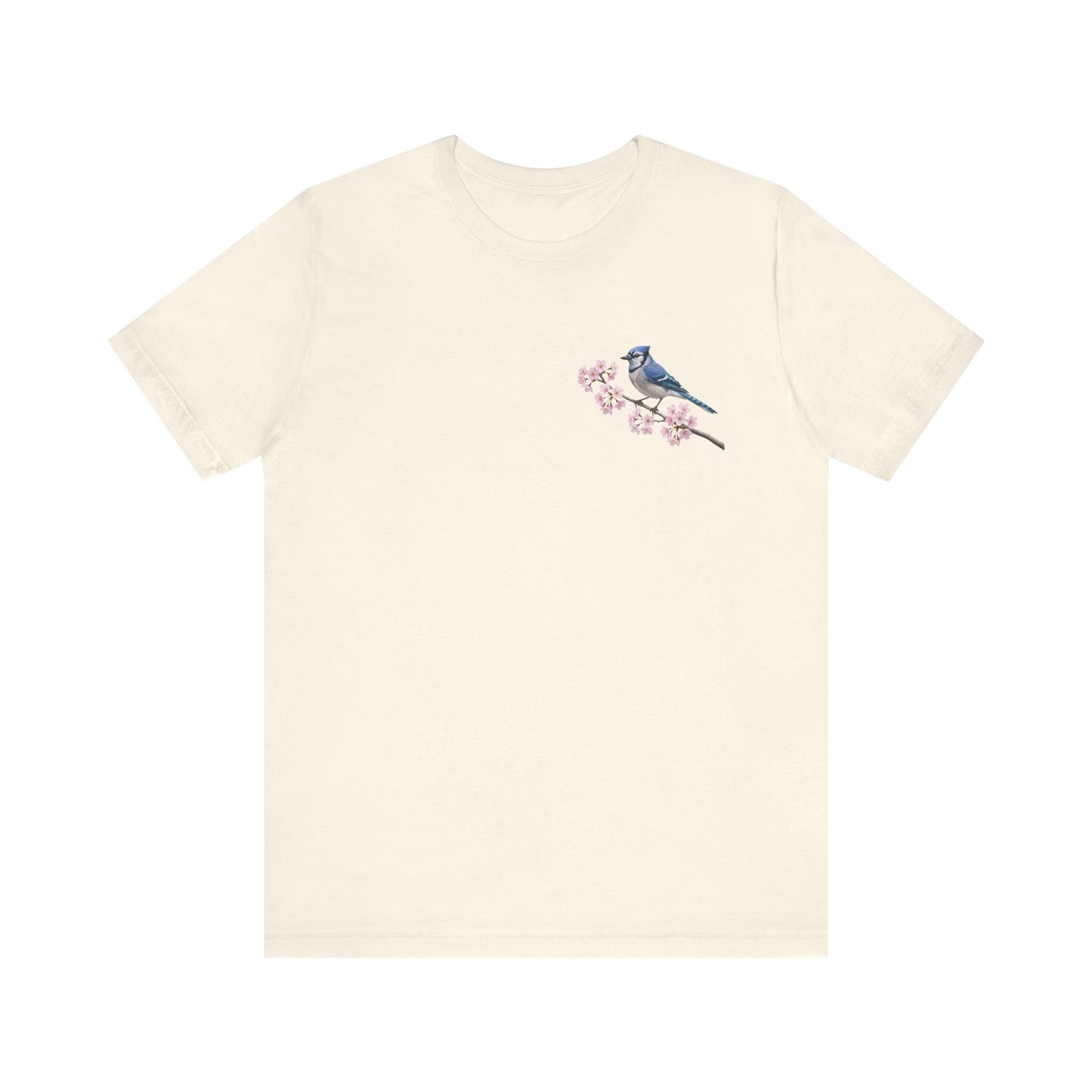 Blauhäher T-Shirt mit Kirschblüten | Florales Vogelmotiv für Vogelfreunde