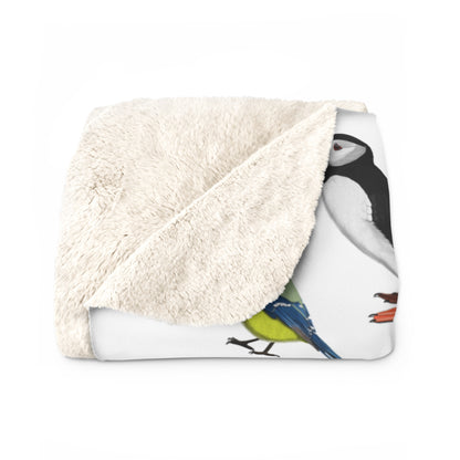 Gartenvögel Fleece Sherpa Decke (150x200 cm) Amsel Rotkehlchen Blaumeise – Extra Dick, Kuschelweich & Gemütlich