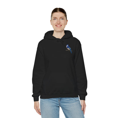 Blauhäher (Blue Jay) Kapuzenpullover – Minimalistischer Hoodie mit Vogelmotiv auf Ast