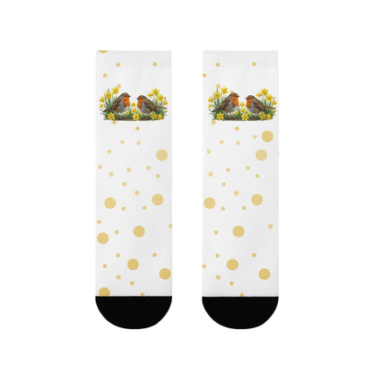 Rotkehlchen Vogel Socken – Vögel in Osterglocken Geschenk für Vogelfreunde