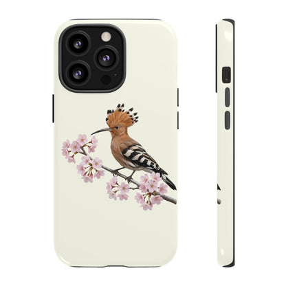 Wiedehopf Handyhülle in Cremeweiß | Florales Kirschblüten Vogel-Motiv für iPhone & Google Pixel