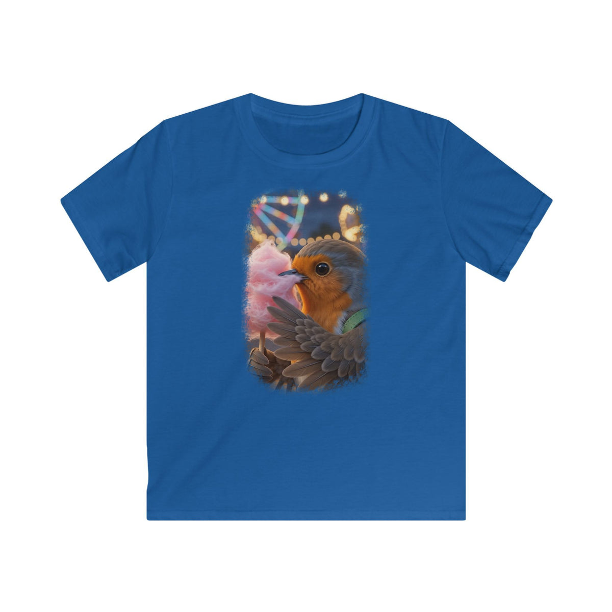 Premium Kinder T-Shirt Rosi Rotkehlchen isst Zuckerwatte auf der Kirmes