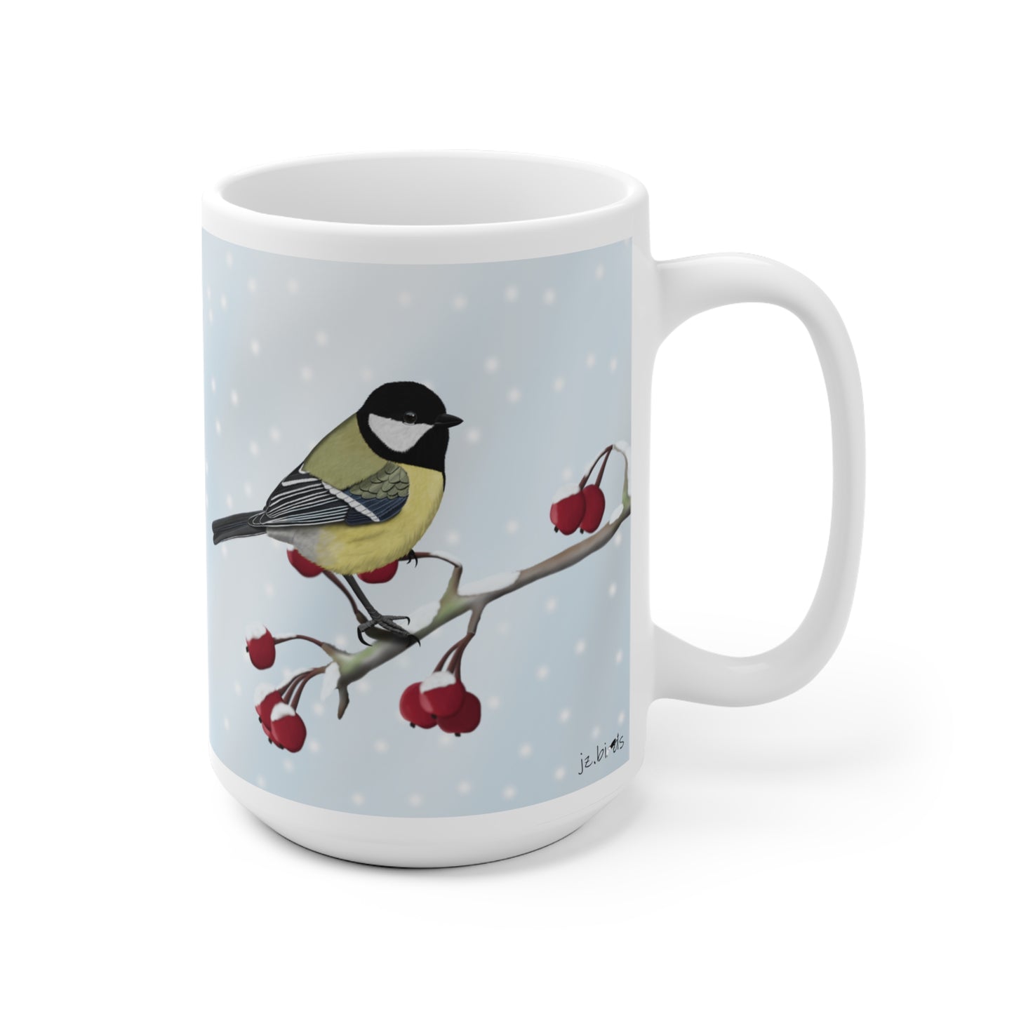 Kohlmeise auf einem Ast im Winter Weihnachten Schnee Vogel Tasse