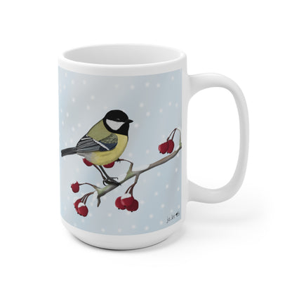 Kohlmeise auf einem Ast im Winter Weihnachten Schnee Vogel Tasse