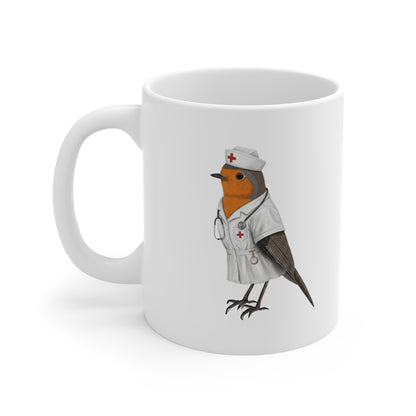 Rotkehlchen als Krankenschwester Tasse mit Vogelmotiv – Ideal für Kakao & Kaffee