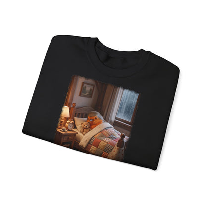 Süßes Rotkehlchen Sweatshirt im Bett mit Teddy | Kuscheliger Vogel Pullover für Langschläfer