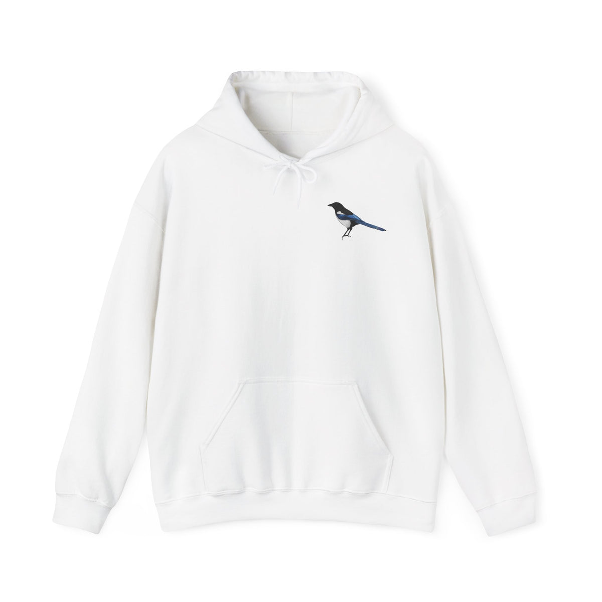 Elster Hoodie – Minimalistischer Kapuzenpullover mit kleinem Vogelmotiv für Naturfans